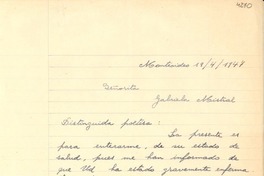 [Carta] 1947 abr. 19, Montevideo [a] Gabriela Mistral