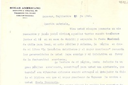 [Carta] 1946 sept. 22, Caracas, [Venezuela] [a] Gabriela Mistral