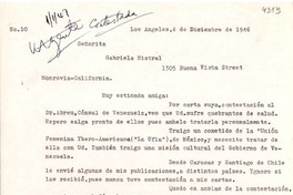 [Carta] 1946 dic. 4, Los Angeles, [California] [a] Gabriela Mistral, Monrovia, California