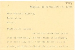 [Carta] 1945 dic. 26, Caracas, Venezuela [a] Gabriela Mistral, Petrópolis, Brasil