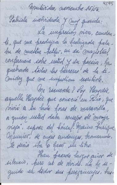 [Carta] 1956 nov. 15, Montevideo, [Uruguay a] Gabriela Mistral