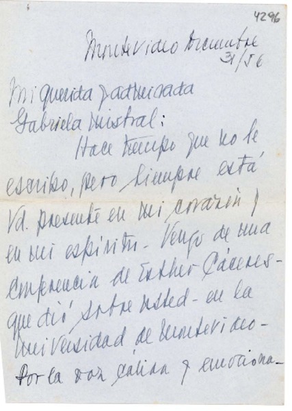 [Carta] 1956 dic. 31, Montevideo [a] Gabriela Mistral