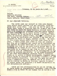 [Carta] 1947 jun. 16, Caracas, Venezuela [a] Gabriela Mistral, Santa Barbara, California