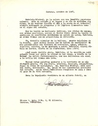 [Carta] 1947 oct., Caracas, Venezuela [a] Gabriela Mistral