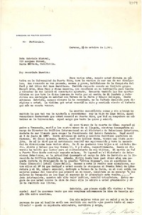 [Carta] 1947 oct. 17, Caracas [a] Gabriela Mistral, Santa Barbara, California