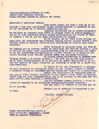 [Carta] 1939 feb., Caracas, Venezuela [a] Gabriela Mistral, Miami, EE.UU.