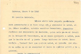 [Carta] 1942 ene. 8, Caracas [a] Gabriela Mistral