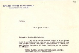 [Carta] 1948 jul. 28, Los Ángeles, [E.E.U.U.] [a] Gabriela Mistral, Santa Bárbara, California