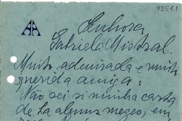[Carta] 1938 oct. 10, Río de Janeiro, Brasil [a] Gabriela Mistral