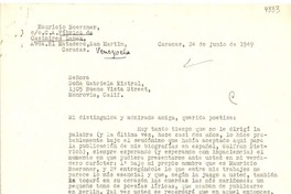 [Carta] 1949 jun. 24, Caracas [a] Gabriela Mistral, Monrovia, California