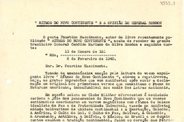 [Carta] 1940 feb. 8, Río de Janeiro [a] Faustino Nascimento