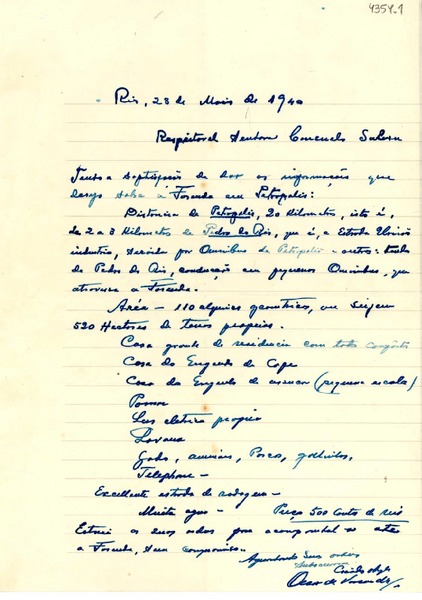 [Carta] 1940 mayo 28, Río de Janeiro [a] Consuelo Saleva