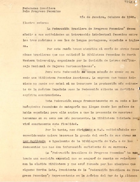 [Carta] 1940 oct., Río de Janeiro, [Brasil] [a] [Gabriela Mistral]