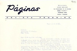 [Carta] 1953 mayo 2, Caracas, Venezuela [a] Gabriela Mistral, New York