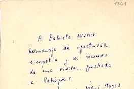 [Carta] 1941 jul. 25, Petrópolis, [Río de Janeiro], [Brasil] [a] Gabriela Mistral