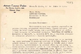 [Carta] 1942 jul. 19, Ribeirão Preto, Sao Paulo [a] Gabriela Mistral, Petrópolis