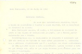 [Carta] 1942 jul. 22, Belo Horizonte, Minas Gerais [a] Gabriela Mistral