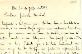 [Carta] 1942 jul. 31, Río de Janeiro [a] Gabriela Mistral