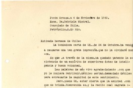 [Carta] 1942 nov. 4, Ponta Grossa, [Brasil] [a] Gabriela Mistral, Petrópolis