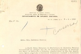 [Carta] 1943 abr. 8, Río de Janeiro [a] Gabriela Mistral