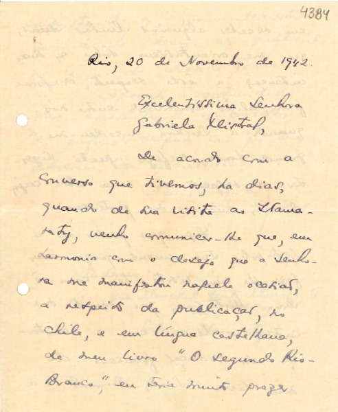 [Carta] 1942 nov. 20, Río de Janeiro [a] Gabriela Mistral