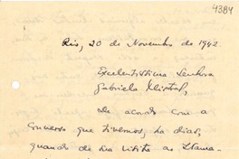 [Carta] 1942 nov. 20, Río de Janeiro [a] Gabriela Mistral