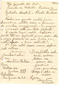 [Carta] 1942, Río Grande do Sul [a] Gabriela Mistral