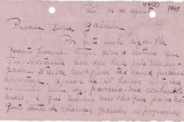 [Carta] 1943 ago. 14, Río de Janeiro [a] Gabriela Mistral