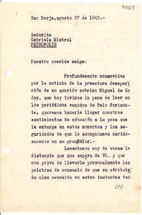 [Carta] 1943 ago. 27, San Borja, [Brasil] [a] Gabriela Mistral, Petrópolis