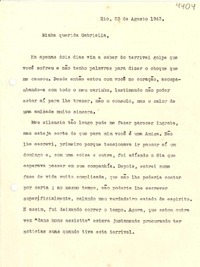 [Carta] 1943 ago. 23, Río de Janeiro, [Brasil] [a] Gabriela Mistral