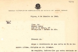 [Carta] 1943 ene. 4, Vicosa, [Brasil] [a] Miguel Godoy, Petrópolis