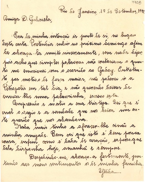 [Carta] 1943 sept. 1, Río de Janeiro [a] Gabriela Mistral