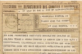 [Telegrama] 1943 sept. 17, Rio DF, [Brasil] [a] Gabriela Mistral, Rio DF, [Brasil]