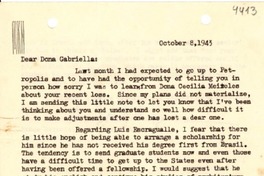 [Carta] 1943 oct. 8, Río de Janeiro [a] Gabriela Mistral