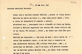[Carta] 1943 ago. 29, Río de Janeiro [a] Gabriela Mistral