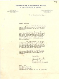 [Carta] 1943 dic. 1, [Río de Janeiro] [a] Gabriela Mistral, Petrópolis, Estado de Río de Janeiro