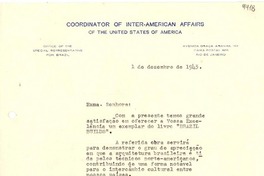 [Carta] 1943 dic. 1, [Río de Janeiro] [a] Gabriela Mistral, Petrópolis, Estado de Río de Janeiro