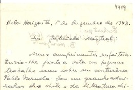 [Carta] 1943 dic. 1, Belo Horizonte [a] Gabriela Mistral