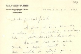 [Carta] 1943 dic. 6, Río de Janeiro [a] Gabriela Mistral