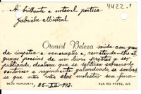 [Tarjeta] 1943 dic. 25, Belo Horizonte [a] Gabriela Mistral
