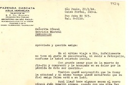 [Carta] 1944 ene. 20, São Paulo [a] Gabriela Mistral, Petrópolis