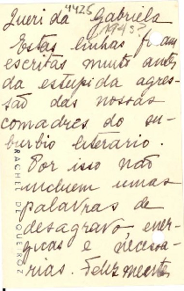 [Tarjeta] 1943, [Brasil] [a] Gabriela Mistral