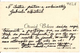 [Tarjeta] 1944 ene. 10, Belo Horizonte [a] Gabriela Mistral