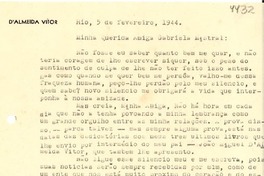[Carta] 1944 fev. 5, Rio, [Brasil] [a] Gabriela Mistral