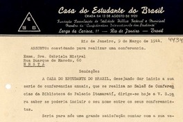 [Carta] 1944 mar. 9, Río de Janeiro [a] Gabriela Mistral
