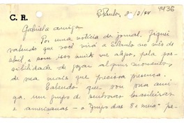 [Tarjeta] 1944 mar., S. Paulo, [Brasil] [a] Gabriela Mistral