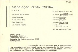 [Carta] 1944 mar. 20, Río de Janeiro [a] Gabriela Mistral, Petrópolis