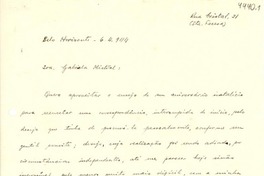 [Carta] 1944 abr. 6, Belo Horizonte, [Brasil] [a] Gabriela Mistral