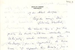[Carta] 1944 abr. 19, Washington [a] Gabriela Mistral