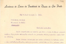 [Carta] 1944 mayo 6, Sao Paulo [a] Gabriela Mistral